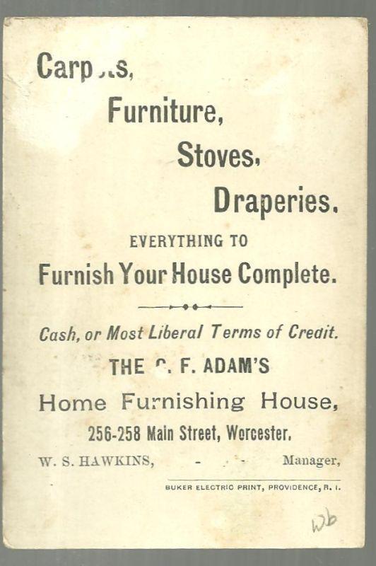 Victorian Trade Card for C. F. Adam's Home Furnishing House with Sailor Boy