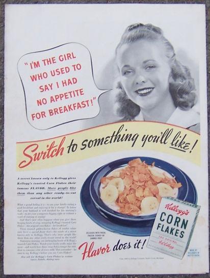 1940 Kellogg's Corn Flakes Magazine Advertisment Switch to Something You'll Like