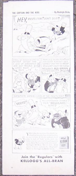 1940 Kellogg's All Bran Cereal Captain and the Kids Magazine Advertisement