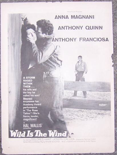 1957 Wild is the Wind Magazine Advertisement Starring Anna Magnani Anthony Quinn