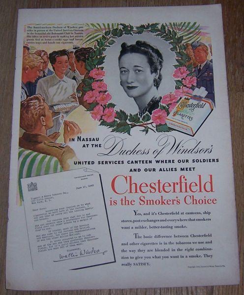 1943 World War II Chesterfield Life Magazine Color Advertisement with Duchess