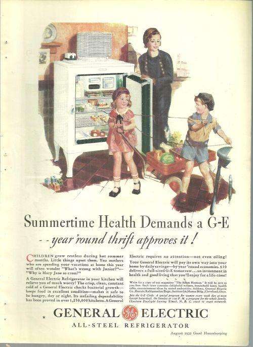1932 Good Housekeeping Color Advertisement for General Electric Refrigerator