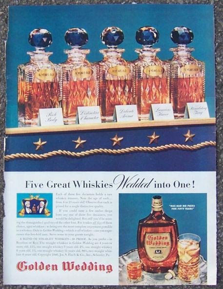 1940 Golden Wedding Whiskey Magazine Advertisment No Peers For Fifty Years