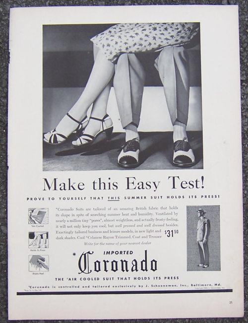 1940 Air Cooled Imported Coronado Suits Life Magazine Advertisement
