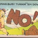 Vintage Unused Comic Postcard of Busy Lady Turning 'Em Down