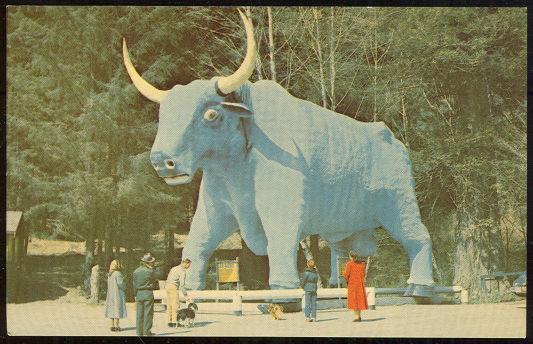 Postcard of Paul Bunyan's Blue Ox Trees of Mystery, Redwood Highway, California