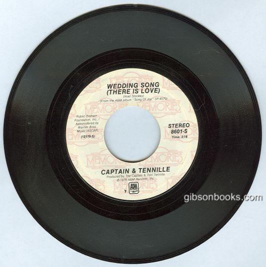 Captain and Tennille Sing Wedding Song and Song of Joy 45RPM Record