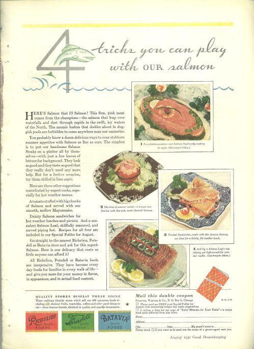 1932 Good Housekeeping Magazine Advertisement Four Tricks with Salmon