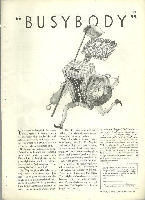 1932 Good Housekeeping Magazine Advertisement for Fels-Naptha Soap Busybody