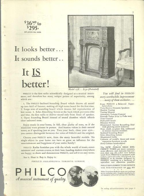 1932 Good Housekeeping Magazine Advertisement for Philco Radios