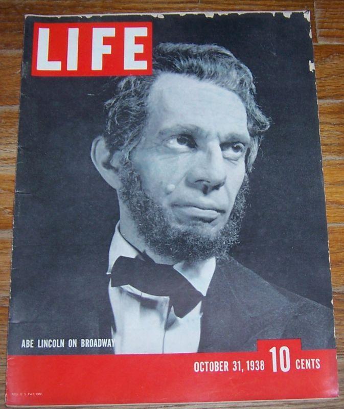 Life Magazine October 31, 1938 Raymond Massey as Abe Lincoln/Bette Davis/Dewey