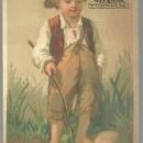 Victorian Trade Card Partridge and Richardson's Bee Hive Stores With Boy Fishing