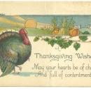 Postcard For Thanksgiving Wishes Postcard with Turkey and Harvest Scene 1930