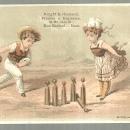 Victorian Trade Card for Knight and Howland Printers with Boy and Girl Bowling