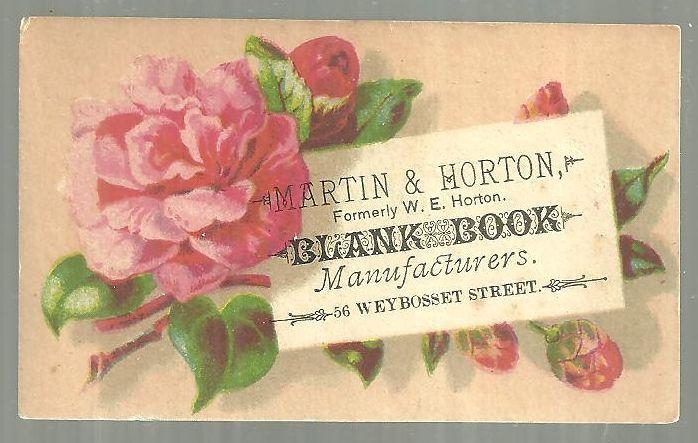 Victorian Trade Card for Martin and Horton, Blank Book Manufactures with Roses