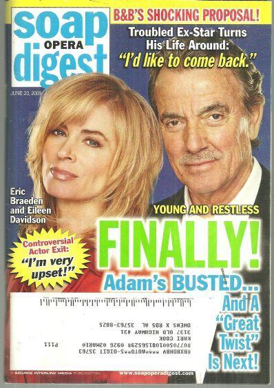 Soap Opera Digest Magazine June 23, 2009 Young and Restless Adam's Busted Cover