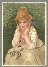 Victorian Trade Card for Dr. Jayne's Vermifuge With Lovely Lady With Basket Hat