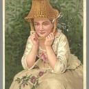 Victorian Trade Card for Dr. Jayne's Vermifuge With Lovely Lady With Basket Hat