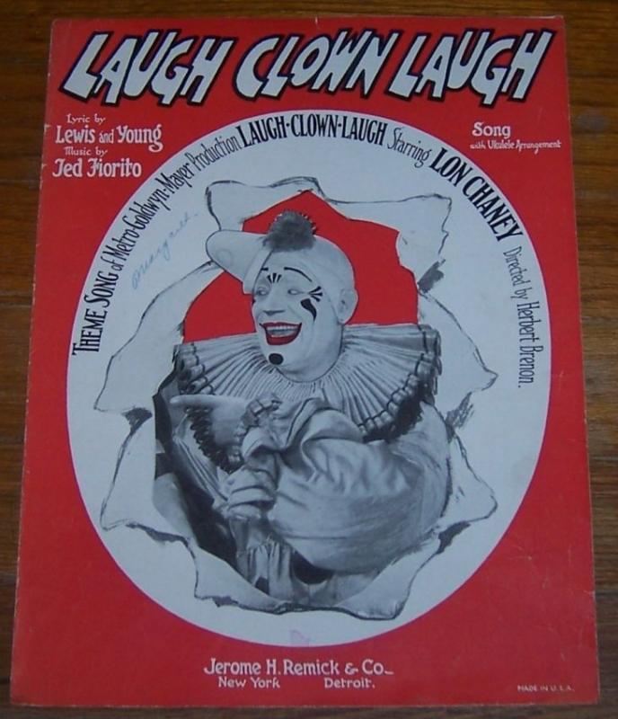 Laugh Clown Laugh From the Movie Starring Lon Chaney 1928 Sheet Music