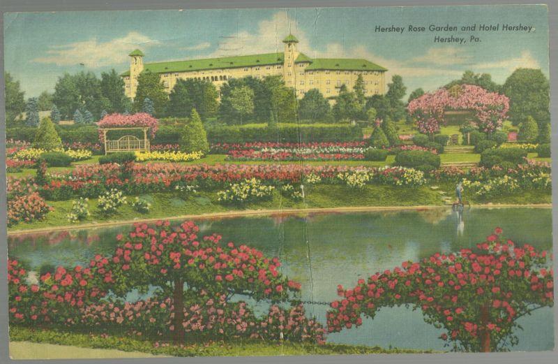 Jumbo Postcard of Hershey Rose Garden and Hotel Hershey, Hershey, Pennsylvania