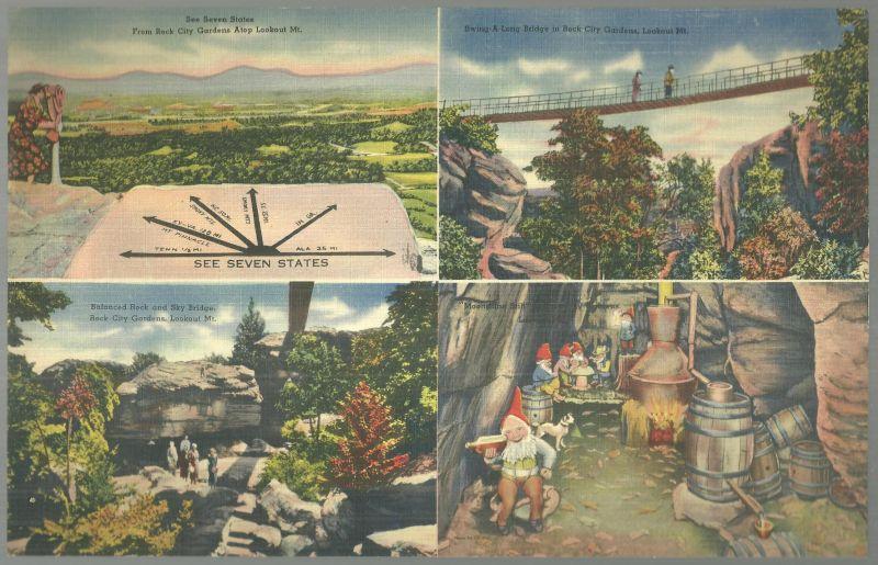 Vintage Unused Jumbo Postcard of Four Views From Rock City Gardens Tennessee
