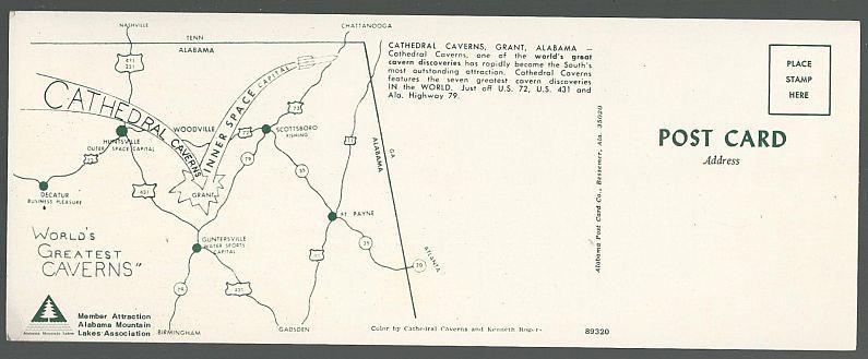 Vintage Oversize Postcard. Cathedral Caverns, Alabama, World's Greatest Caverns
