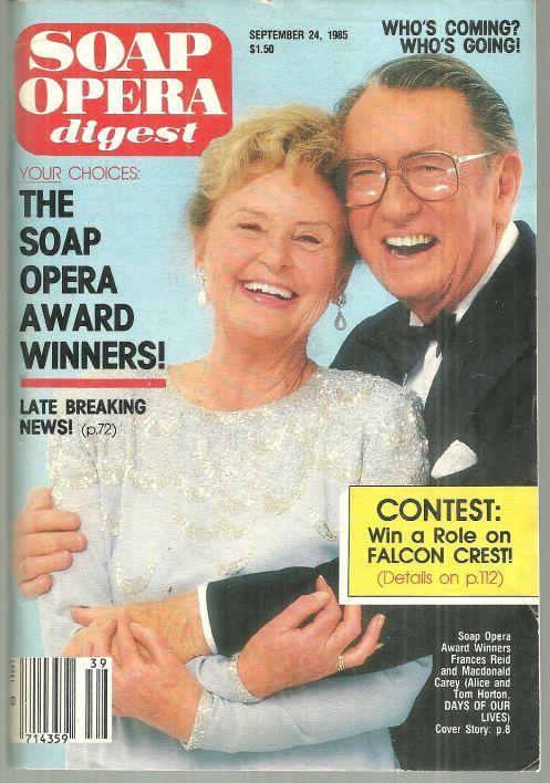 Soap Opera Digest September 24, 1985 Frances Reid and Macdonald Carey from Days