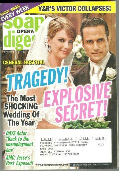 Soap Opera Digest Magazine September 30, 2008 General Hospital Tragedy Cover