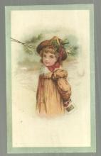 Victorian Trade Card for White Elephant Garments Young Girl Dressed Christmas