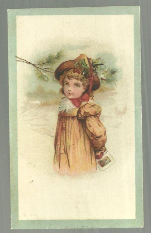 Victorian Trade Card for White Elephant Garments Young Girl Dressed Christmas
