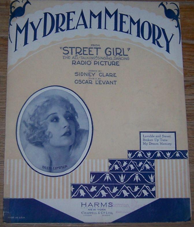 My Dream Memory From Street Girl 1929 Sheet Music