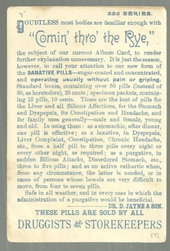 Victorian Trade Card for Dr. D. Jayne's Sanative Pills Couple Comin' Thro' Rye