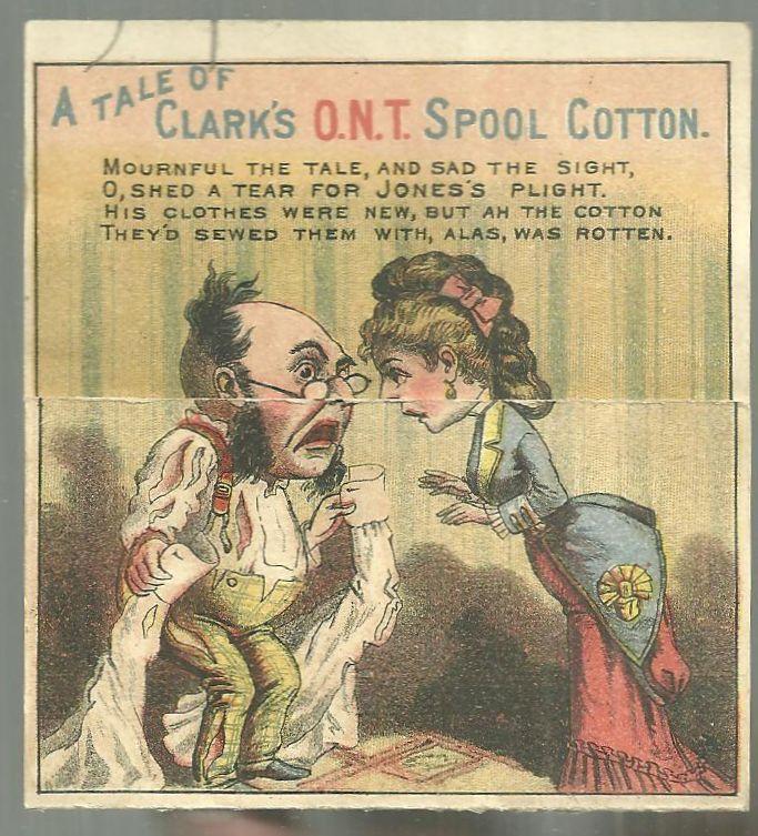 Victorian MetamorphicTrade Card for Clark's O. N. T. Spool Cotton with Couple