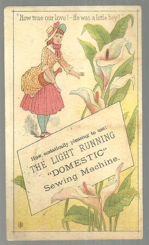 Victorian Trade Card for Domestic Sewing Machine with Lovely Lady and True Love