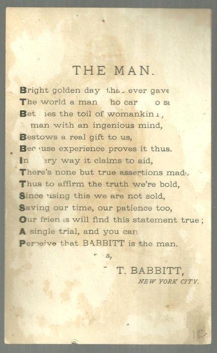 Victorian Trade Card for B.T. Babbit's Soap with Little Boy and The Man Poem