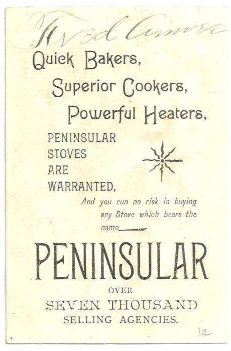 Victorian Trade Card for Peninsular Stoves with Blue Birds and Yellow Roses
