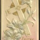 Easter Greetings Postcard with Puffy Cross and Flowers