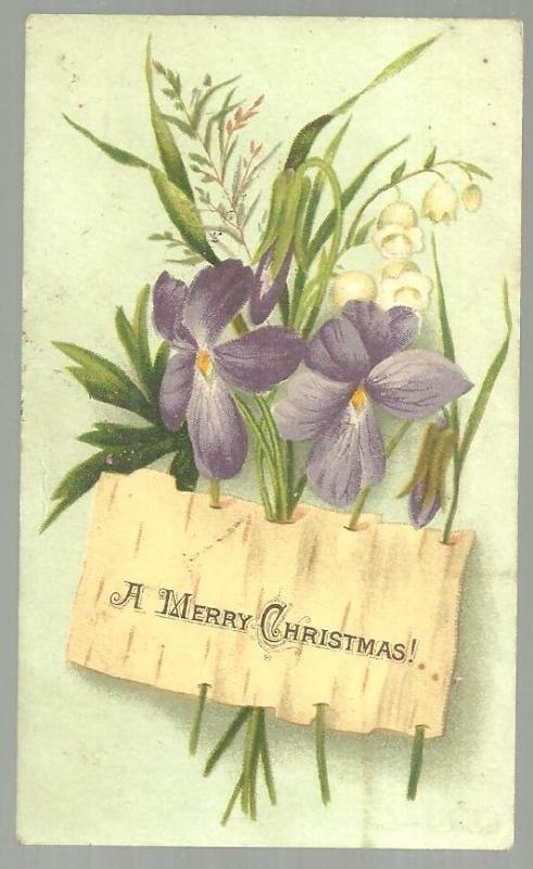 Victorian Merry Christmas Card with Violets and Lily of the Valley