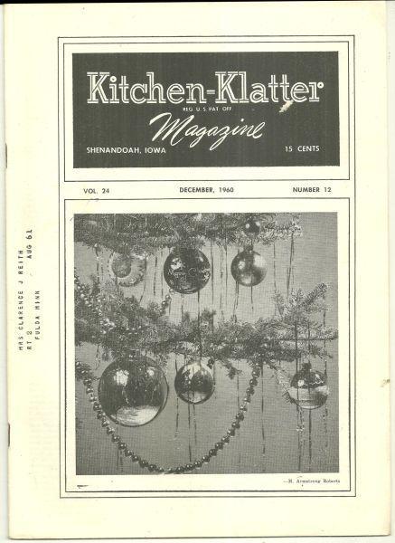 Kitchen Klatter Magazine December 1960 Holiday Recipes/Christmas 100 Years Ago