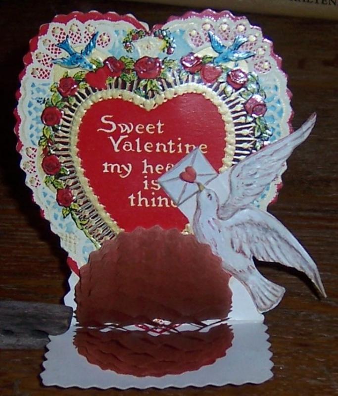 Victorian Fold Out Valentine with Dove and Red Honeycomb A Token of Love