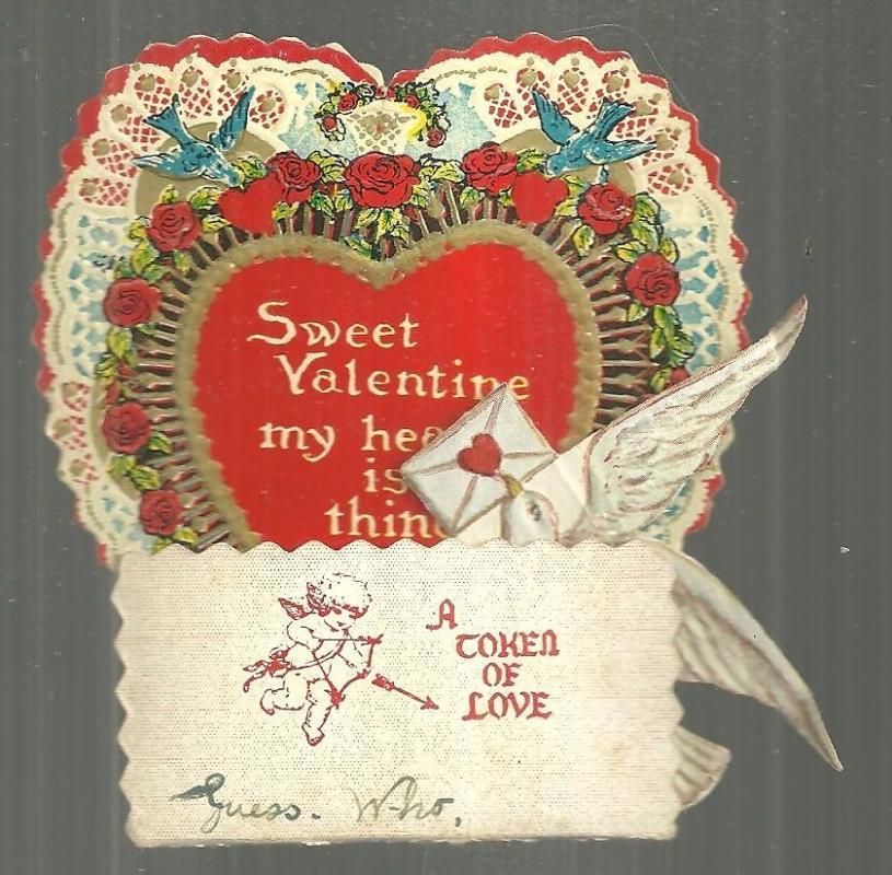 Victorian Fold Out Valentine with Dove and Red Honeycomb A Token of Love