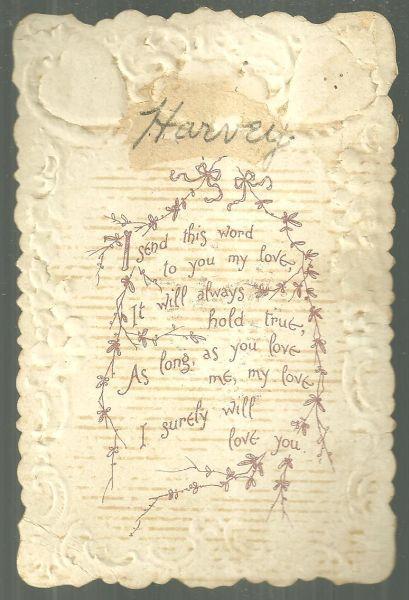 Vintage Valentine Card Eighteenth Century Couple and Hearts With Fondest Love