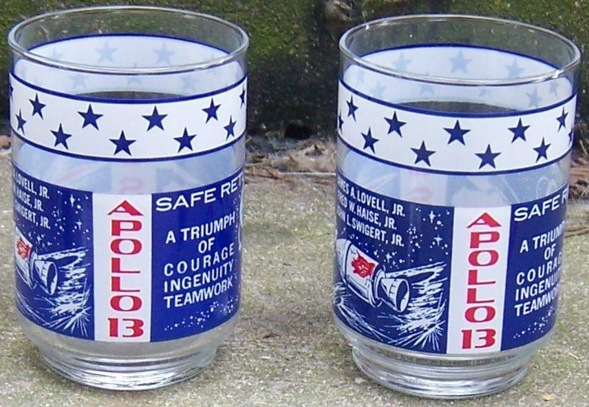 Set of Two Vintage Apollo 13 Safe Return Aquarius Space Drinking Glasses