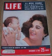 Life Magazine November 4, 1957 Elizabeth Taylor and Daughter Liza Todd on cover