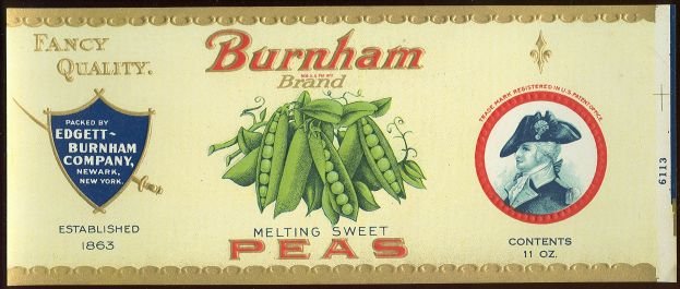 Burnham Brand Melting Sweet Peas Can Label