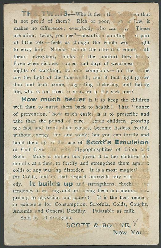 Victorian Trade Card for Scott's Emulsion, with the Twins with American Flags