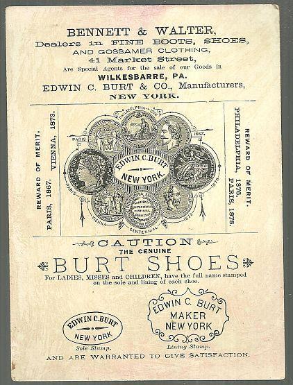 Victorian Trade Card for Edwin C. Burt Fine Shoes with Girl Picking Flowers