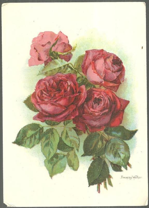 Victorian Card with Red Roses and Robert Burns' Poem The Highland Laddie