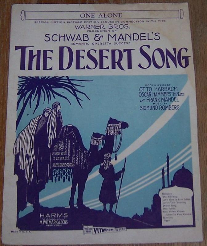 One Alone From the Warner Bros. Picture The Desert Song 1926 Sheet Music