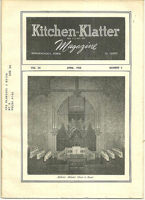 Kitchen Klatter Magazine April 1958 Easter Worship Service/Contests/Recipes